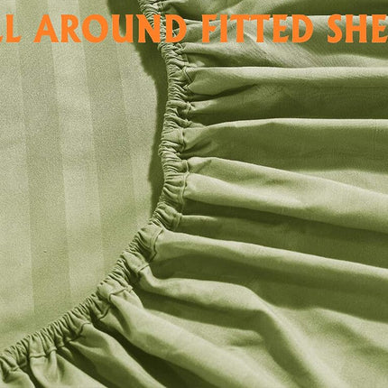 Elegant Comfort Softest and Coziest 4-Piece Sheet Set - 1500 Premium Hotel Quality Microfiber - Luxurious Wrinkle Resistant 4-Piece Damask Stripe Bed Sheet Set, Twin XL, Sage/Green