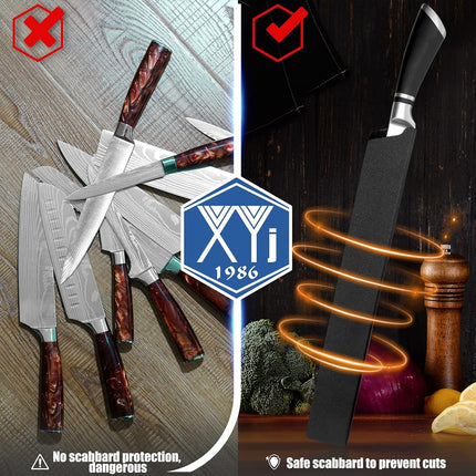 XYJ 3pcs/set Safety Knife Sheath Sleeves,Universal Knife Edge Guards For 14'' Kitchen Knife,Black ABS Knife Cover Case,Blade Guard Protectors,Chef Knives Covers or Sleeve(Knives Not Included)