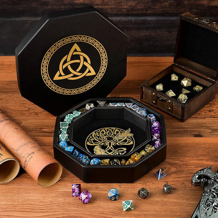 Premium Dice Tray for DND, Detailed World Tree & Triquetra Design – 23 CM