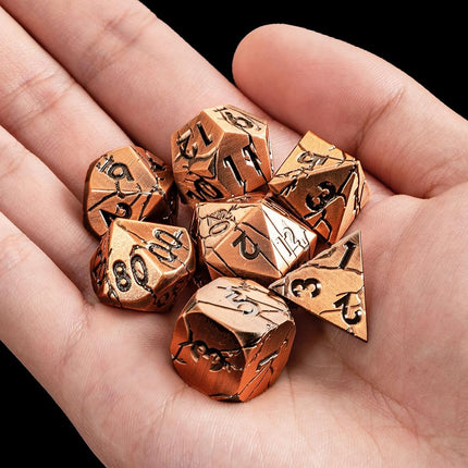 DND Metal Dice - Archaic Ruins Cracked Metal Dice - Copper Polyhedral Dice Set for RPG D&D MTG Pathfinder and More - Beautifully Detailed Dungeons and Dragons Dice Set
