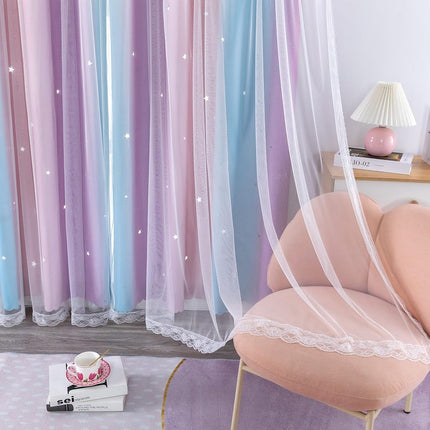 XiDi Dream Star Blackout Curtain for Kids Room, Princess Curtain for Your Daughter's Bedroom, Pink and Purple, 84" W x 52" L