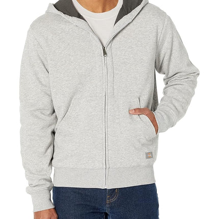 Dickies Men's Thermal Lined Full-Zip Fleece Hoodie with DWR, Heather Gray, Large