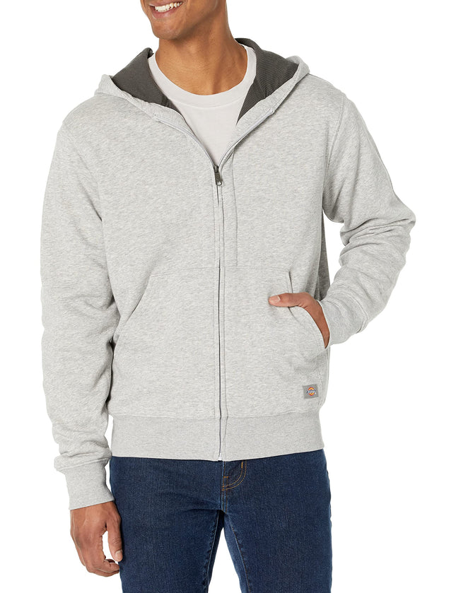 Dickies Men's Thermal Lined Full-Zip Fleece Hoodie with DWR, Heather Gray, Large