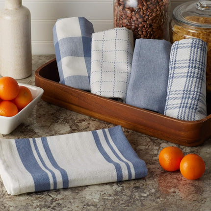 DII Everyday Kitchen Collection Assorted Dishtowel Set, 18x28, Stonewash Blue 5 Piece