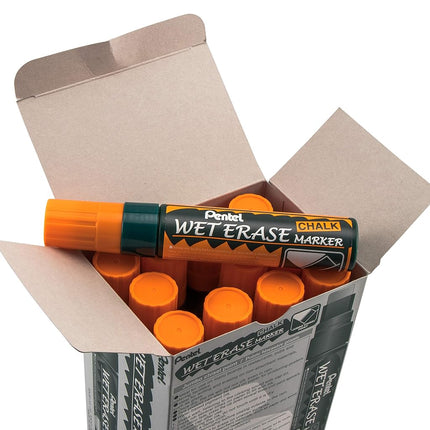 Pentel Arts Wet Erase Chalk Marker, Jumbo Tip, Orange Ink, Box of 12 (SMW56-F)