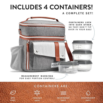 Sac Repas Isotherme Extra Large Fit & Fresh Foundry pour Hommes et Femmes, Grand Sac à Déjeuner, Préparation de Repas, Boîte à Déjeuner Adulte pour Hommes avec Contenants, Double Compartiment, Ensemble Sac à Déjeuner Wickenden