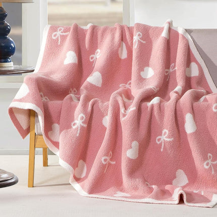 Elegant Comfort Valentine's Day Knit Throw Blanket, Hearts and Bows Super Soft Cozy Fluffy Warm Throw Blankets for Couch, Sofa, Chair, Bed, Camping, Picnic, Travel Lightweight Bed Blanket (50" x 70")
