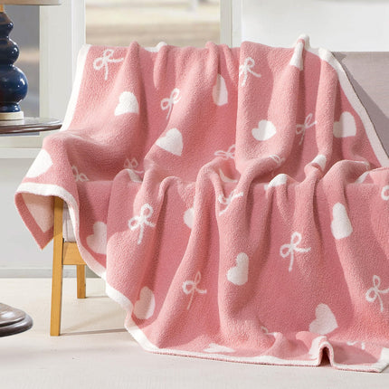 Elegant Comfort Valentine's Day Knit Throw Blanket, Hearts and Bows Super Soft Cozy Fluffy Warm Throw Blankets for Couch, Sofa, Chair, Bed, Camping, Picnic, Travel Lightweight Bed Blanket (50" x 70")