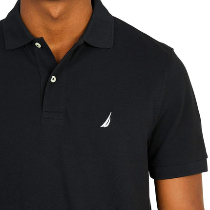 Nautica Men's Classic Short Sleeve Solid Performance Deck Polo Shirt, True Black (Basic Polo), Medium