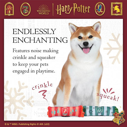 Harry Potter Plush Squeaker Gryffindor and Slytherin Scarf Toy | 2 Pack, 8 Inch - Dog Toys with Squeaker