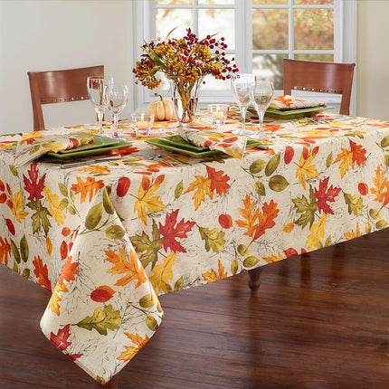Elrene Printed Fabric Tablecloth for Fall/Harvest/Thanksgiving, Polyester, Autumn Leaves, 52"x70" Rectangle
