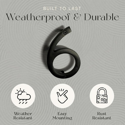 NACH Floating House Numbers, 6 inch Aluminum Black House Numbers for Outside - Number 6, Door Numbers with Mounting Hardware