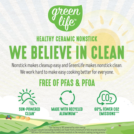 Juego de ollas y sartenes GreenLife Soft Grip de cerámica antiadherente saludable de 18 piezas, libre de PFAS, con utensilios de cocina y tapa, apto para lavavajillas, color amarillo