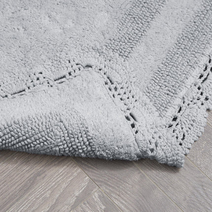 Laura Ashley Crochet Cotton 17x24 in. Bath Rug, Light Grey