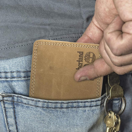 Portefeuille Timberland Pro pour homme, en cuir fin, avec protection RFID, double volet et fenêtre d'identification au dos, coloris Blé/Pullman, taille unique (RU)