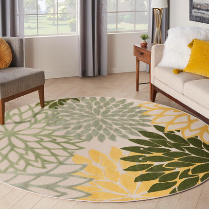 Nourison Aloha Tapis Rond d'Intérieur/Extérieur Vert Multicolore 2,39 m, Facile à Nettoyer, Sans Perte de Poils, Chambre, Salon, Salle à Manger, Jardin, Patio, Terrasse (8 Rond)