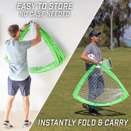 GoSports Team Tone 4 ft x 3 ft Portable Soccer Goals for Kids - Set of 2 Pop Up Nets for Backyard - Bright Green