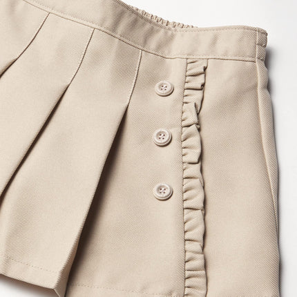 Nautica Girls' School Uniform Pleated Scooter Skirt, Khaki Ruffle, 4