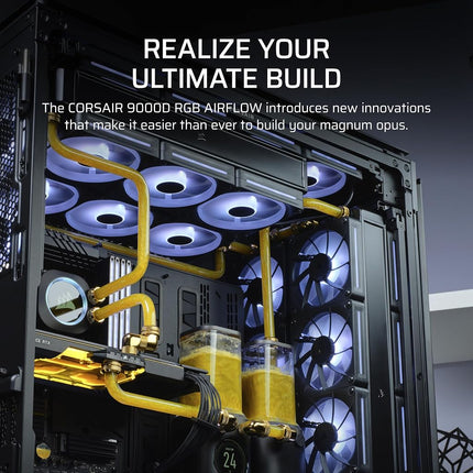 CORSAIR 9000D RGB AIRFLOW Super Full-Tower PC Case – Fits up to 18x 120mm, 7x 140mm, or 4x 200mm Fans – InfiniRail™ Fan Mounting – iCUE LINK System Hub Included – No Fans Included – Black