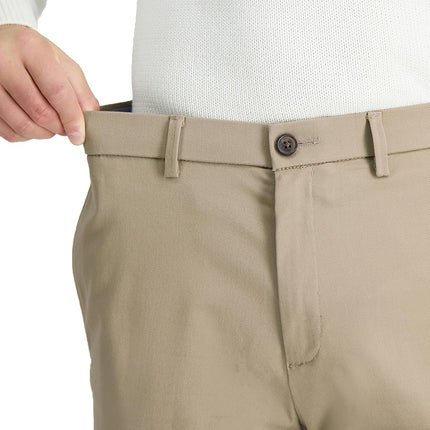 Haggar Men's Premium No Iron Straight Fit Flex Waist Plain Front Pant, Khaki, 34Wx29L