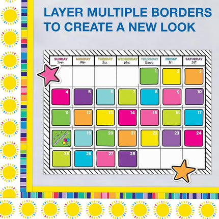 Carson Dellosa Happy Place 65Ft of Sun Bulletin Board Borders, 1 Roll of Sunshine Trim for Rolling Whiteboard, Cork and Posterboard, Classroom Decor, Party, Spring, and Summer Decorations