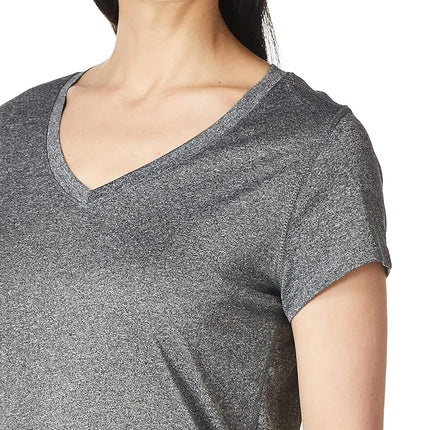 Hanes womensO9032Sport Women's Heathered Performance V-Neck Tee Short Sleeves Shirt - Black - Large