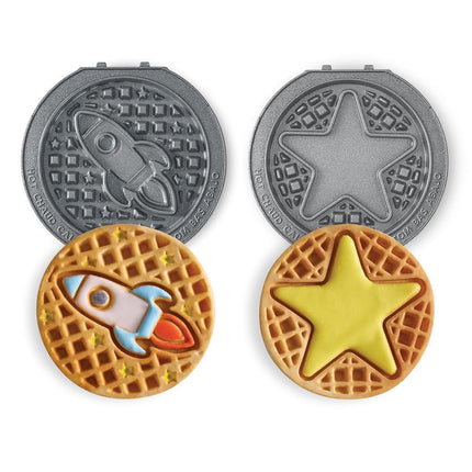DASH Multimaker Mini System Deux plaques à gaufres amovibles antiadhésives en céramique de 10 cm (Fusée & Étoile) - Paquet de 2 plaques compatibles avec le Dash MultiMaker Mini System, surface antiadhésive en céramique