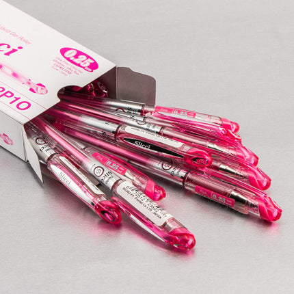 Bolígrafo de gel Pentel Arts Slicci de 0.25 mm, tinta rosa, caja de 12 (BG202-P1)