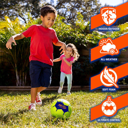 Nerf Kids Foam Mini Soccer Ball - Proshot Youth Soccer Ball - 7" Indoor + Outdoor Ball for Kids + Toddlers -Green/Blue