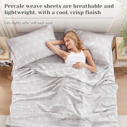 Comfort Spaces 100% Cotton Sheets Twin Size, Breathable, Naturally Cool Cotton Sheets, Cotton Bed Sheets with 12" Elastic Pocket Fits up to 14" Mattress, All Seasons Sheet Set, Bow Black/Taupe 3 Piece