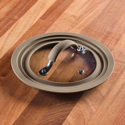 Rachael Ray Cook + Create Universal Silicone-Rimmed Glass Lid, 8.5 Inch, Taupe