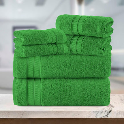 Elegant Comfort Luxury 6-Piece Towel Set, Premium Soft 100% Turkish Cotton, Three Line Popcorn Design 2 Bath Towels, 2 Hand Towels and 2 Washcloths Towel Set- Quick-Drying and Absorbent, Emerald Green