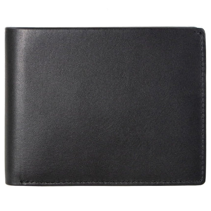 Portefeuille en cuir RFID pour hommes avec porte-carte d'identité escamotable en cuir de buffle vintage marron, SANS logo - Cuir nappa noir lisse, Classique