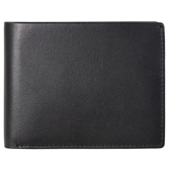 RFID Bifold Leather Wallet For Men with Flip Up ID in Vintage Buffalo Brown, With NO Logo - Smooth Nappa Black, Classic