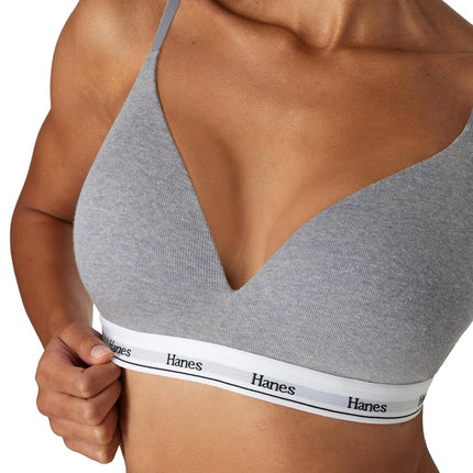 Hanes Women's Originals Contour Wireless, Stretch Cotton T-Shirt, Full Coverage Bras, Concrete Heather, S