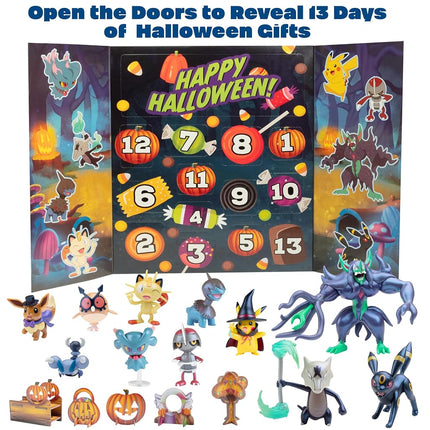 Pokémon 2024 Halloween Countdown Advent Calendar for Kids, 16 Gift Playset - 13 Days of Reveal with 11 Toy Character Figures & 5 Accessories - Pikachu, Eevee, Meowth & More - 4.5" Deluxe Action