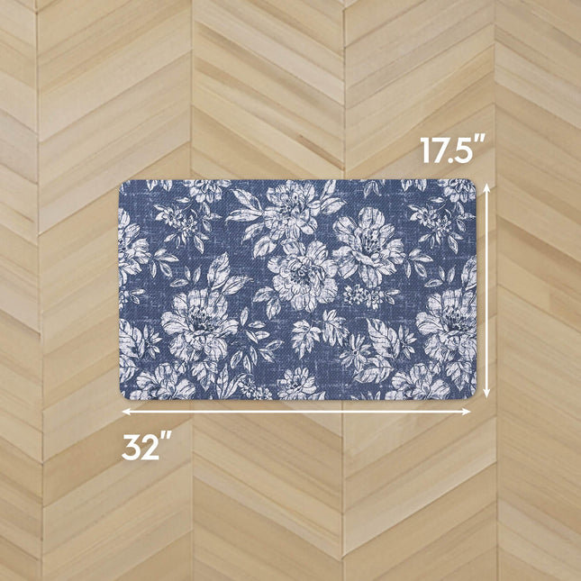 Laura Ashley - Anti-Fatigue Kitchen Mat, Iris Floral Design, Stain, Water & Fade Resistant, Cooking & Standing Relief, Non-Slip Backing, Measures 17.5" x 32", Navy Iris