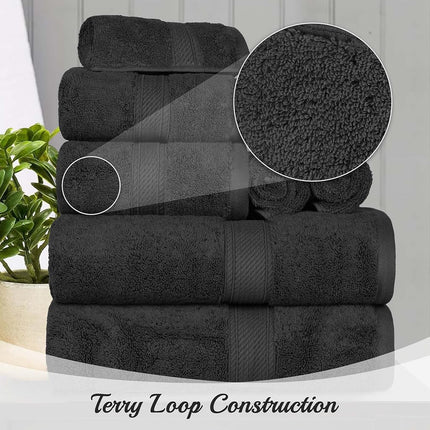 Lot de 4 serviettes à main supérieures en coton égyptien, serviettes de luxe ultra douces, essentiels épais et moelleux, absorbantes et lourdes, pour salle de bain d'invités, hôtel, spa, salle de bain à domicile, essentiels de douche, noir