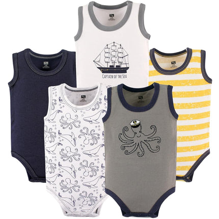 Hudson Baby Unisex Baby Cotton Sleeveless Bodysuits, Sea Captain, 6-9 Months