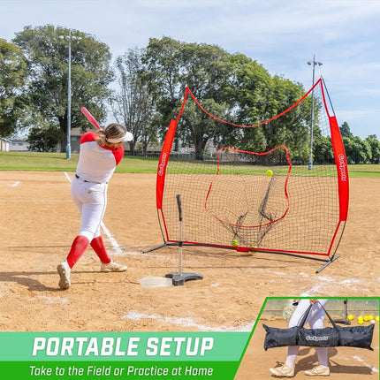 GoSports 7x7 ft Baseball & Softball Batting & Pitching Net with Strike Zone – Available in Team Colors - Red