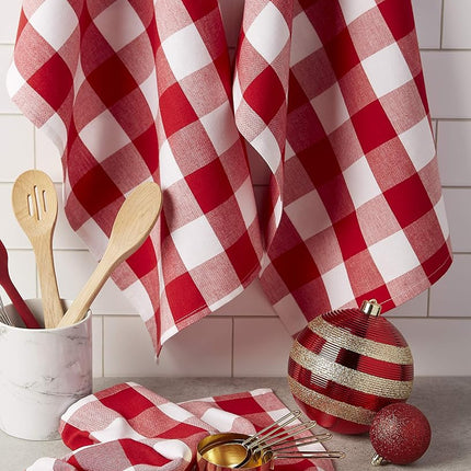 DII Buffalo Check Kitchen Collection, Classic Farmhouse Dishtowel Set, 20x30, Red & White, 3 Piece