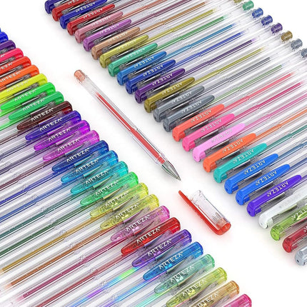 ARTEZA Gel Pens, 60 Colours, 0.8–1.0 mm Tips, Glitter, Metallic, Pastel, Neon, Rainbow Hues, Writing Pens for Scrapbooking, Doodling, and Journaling (Package may vary)