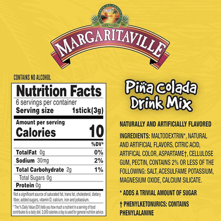 Margaritaville Singles To Go Water Drink Mix - Pina Colada Flavored, Non-Alcoholic Powder Sticks (12 Boxes with 6 Packets Each - 72 Total Servings)