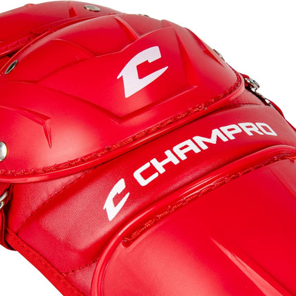CHAMPRO Optimus MVP Double Knee Baseball Catcher’s Leg Guards, 16.5" Length, Scarlet, CG100SC