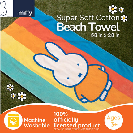 Miffy Kids Cotton Beach Towel, 58 x 28 Inch, Soft & Absorbent Pool, Bath & Beach Towel (Officially Licensed Product) by Franco
