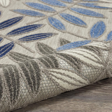 Nourison Aloha Indoor/Outdoor Grey/Blue 7’10” x Round Area Rug, Easy Cleaning, Non Shedding, Bed Room, Living Room, Dining Room, Backyard, Deck, Patio (8 Round)