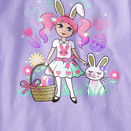 The Children's Place T-shirts graphiques à manches courtes pour bébés filles et tout-petits, toutes fêtes, anniversaires, fille lapin violet, 2T