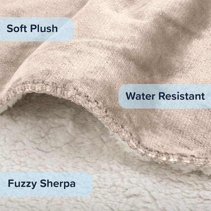 PETMAKER Waterproof Pet Blanket - 30x40-Inch Reversible Sherpa Fleece Throw Protects Couches, Cars, and Beds from Spills, Stains, and Fur (Tan)