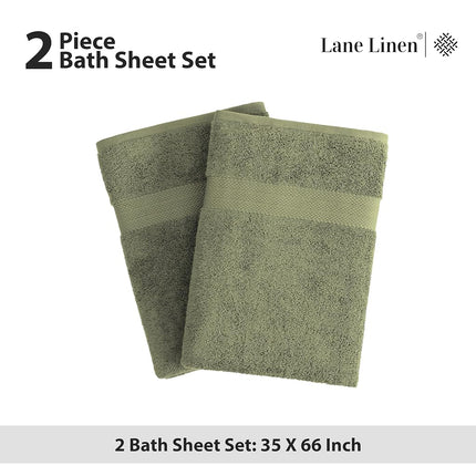 Extra Large Cotton Bath Sheets - 2 Pack Oversized Luxury Bath Towels, 35x66 - Oil Green