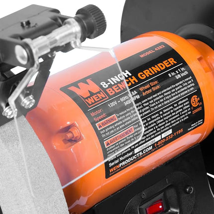 Wen BG4282 4.8-Amp 8-Inch Single Speed Bench Grinder with LED Work Lights, 14 x 10 x 11.75 inches, Black and Orange
